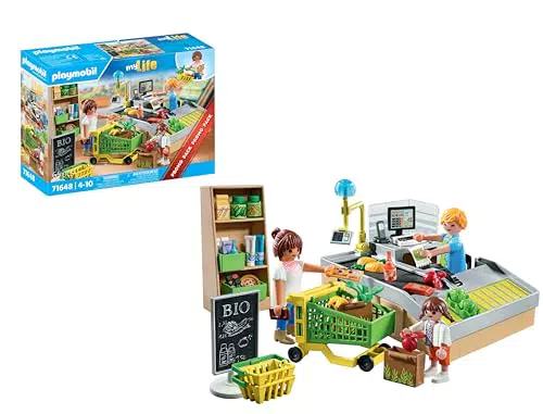 PLAYMOBIL MyLife Promo Pack 71648 Bio-Supermarkt mit Kasse und Figuren für Kinder