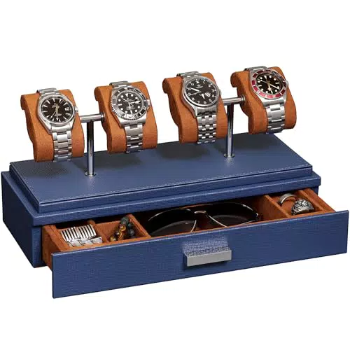 ROTHWELL Uhrenbox aus Leder mit Acryl-Abdeckung und Zubehörschublade