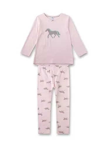 Sanetta Mädchen Schlafanzug Pferd - Bequemer Bio-Baumwolle Pyjama für Mädchen