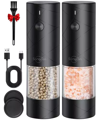 Sangcon Salz- und Pfeffermühle mit USB-Aufladung und LED-Licht, einstellbar