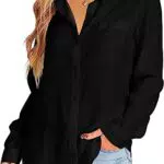Saodimallsu Damen Bluse Langarm V-Ausschnitt Regular Fit Baumwolle Elegant Business