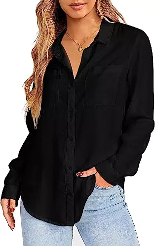 Saodimallsu Damen Bluse Langarm V-Ausschnitt Regular Fit Baumwolle Elegant Business
