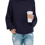 Saodimallsu Damen Rollkragen Oversized Pullover Fledermaus Langarm Grobstrick