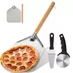 Sentk Pizzaschieber Edelstahl mit Holzgriff und Pizzaschneider für Pizzaofen