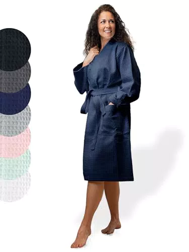 SIEGENTHAL® Damen Bademantel Waffelpique 100% Baumwolle mit Schalkragen