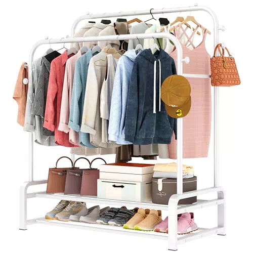 SMILOVII Kleiderständer mit Doppelruten-Design und Schuhregalen für Schlafzimmer