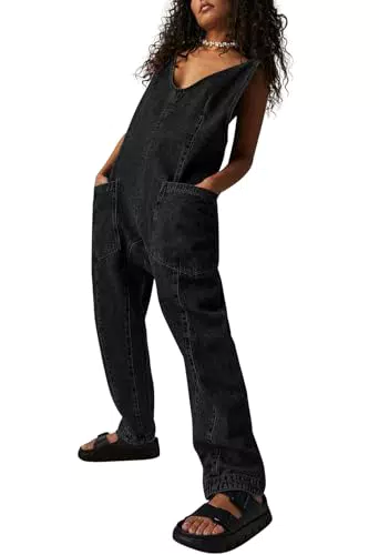 Sovoyontee Damen Casual Ärmelloses High Waist Jumpsuit Sommer 2024 mit Taschen