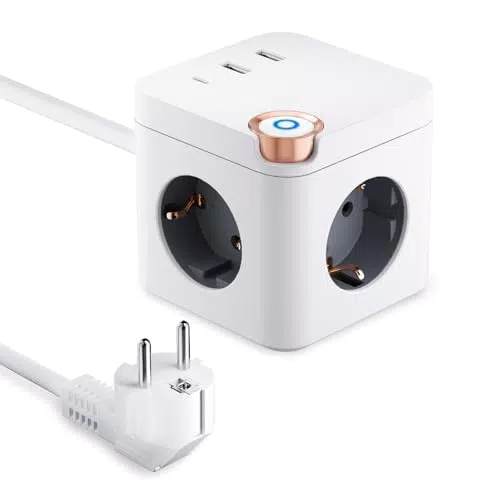 Steckdosenwürfel mit USB C – Mehrfachsteckdose 6 in 1 für Büro und Zuhause