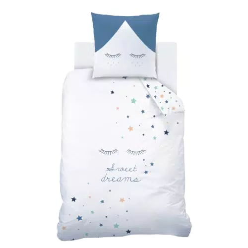 Sterne Kinderbettwäsche Set Sweet Dreams Wende Motiv Wimpern 135x200 cm