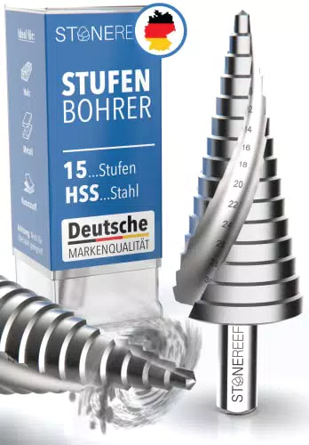 STONE REEF Stufenbohrer Profi HSS - Ø 4-32 mm für Metall, Kunststoff und Blech