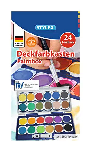 Stylex Deckfarbkasten 28179 mit 24 Wassermalfarben und abnehmbarem Deckel