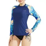 Damen Rash Guard Langarm Sonnenschutz Shirt für Surfen und Schwimmen