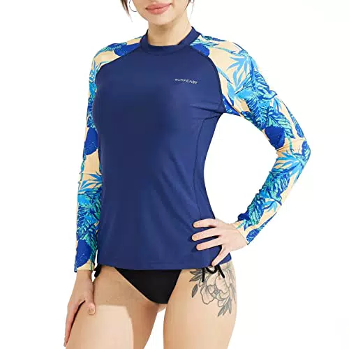 Damen Rash Guard Langarm Sonnenschutz Shirt für Surfen und Schwimmen