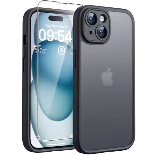 TOCOL 3 in 1 Hülle für iPhone 15 - Stoßfest und Kratzfest mit Kameraschutz