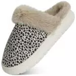 Tofern Hausschuhe für Damen mit Leopardmuster und weichem Plüsch