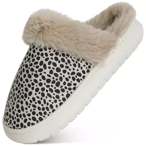 Tofern Hausschuhe für Damen mit Leopardmuster und weichem Plüsch