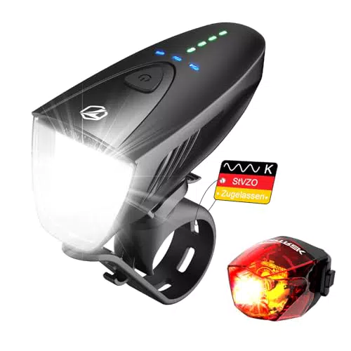 Toptrek Fahrradlicht Set 100LUX – USB Aufladbare LED Beleuchtung, StVZO Zugelassen, IPX5