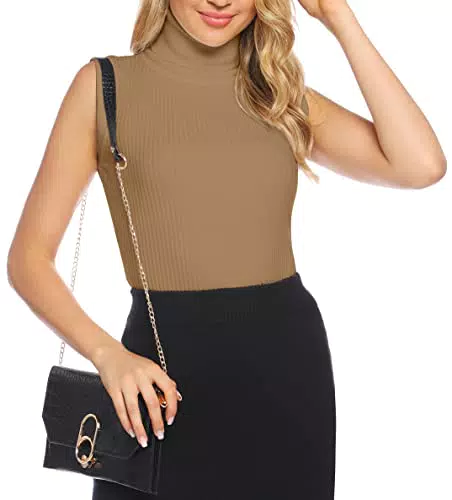 Totatuit Damen Ärmelloses Hohes Rollkragen Tank Top Basic Solid Shirt mit Elastischem Stehkragen Weich Stretch Rollkragenpullover Frühling Sommer Winter dunkelgrau