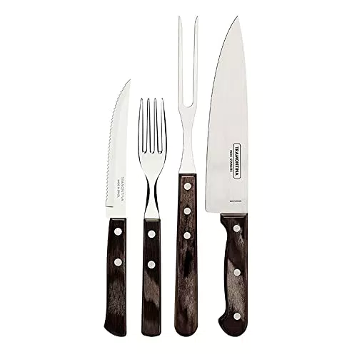 Tramontina Grillbesteck Set aus Edelstahl mit Steakbesteck und Tranchiermesser