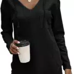 TrendiMax Kapuzenpullover Damen Hoodie Waffel Langarm V-Ausschnitt Sweatshirt