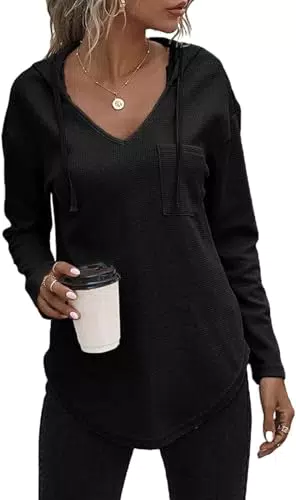 TrendiMax Kapuzenpullover Damen Hoodie Waffel Langarm V-Ausschnitt Sweatshirt