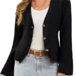 TZLDN Vintage Strickjacke Damen V-Ausschnitt Langarm Wickel Cardigan Blazer