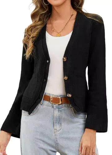 TZLDN Vintage Strickjacke Damen V-Ausschnitt Langarm Wickel Cardigan Blazer