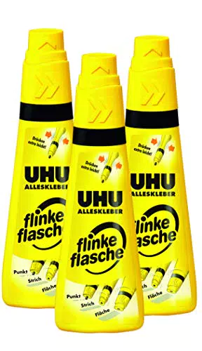 UHU Alleskleber flinke flasche, Glasklarer Alleskleber in der einzigartigen Flasche mit Drehklebekopf
