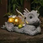 Umikk Drachen Figuren Deko mit Solar Lichterkette für den Garten