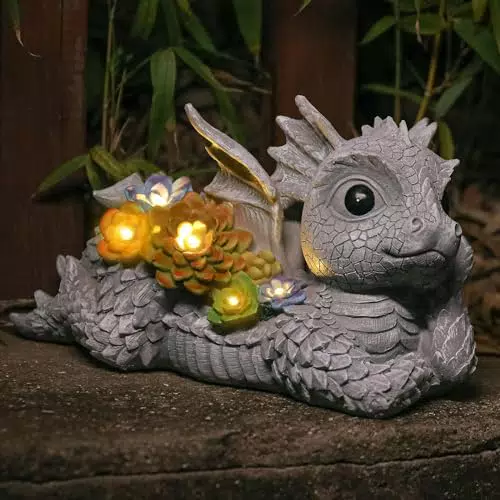 Umikk Drachen Figuren Deko mit Solar Lichterkette für den Garten