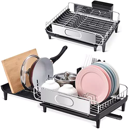 Urackify Abtropfgestell - Erweiterbares Geschirrgestell mit Faltbarem Besteckhalter