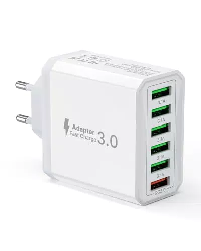 USB Ladegerät 6-Ports 33W mit QC 3.0 für iPhone, iPad und Smartphones