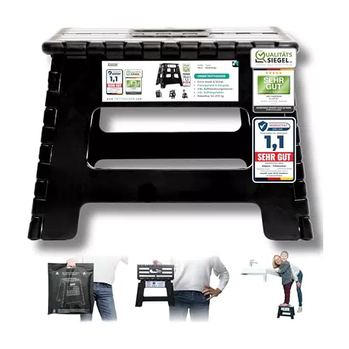Alason® Tritthocker Klappbar – Belastbar bis 150kg, platzsparend für Zuhause & Garage