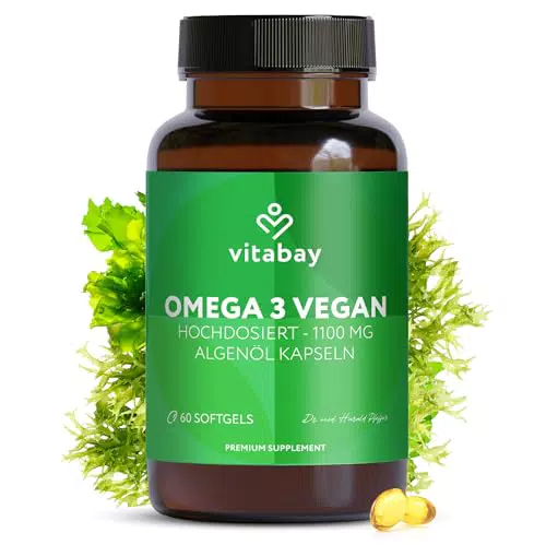 Vitabay Hochdosierte Omega 3 Kapseln - Veganes Algenöl mit DHA und EPA