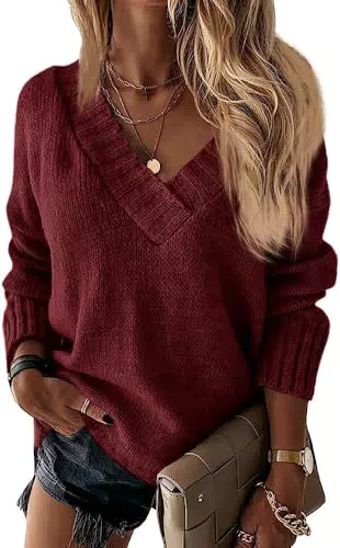 Wenrine Damen Pullover Winter Langarm V-Ausschnitt Strickpullover Sexy