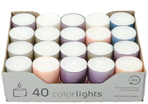 Wenzel-Kerzen Teelichte 8h aus Paraffin, Modell Colorlights Pastell