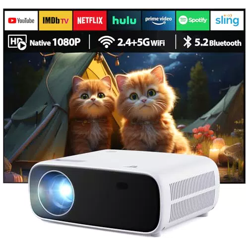 Wielio Full HD 1080P Beamer, WiFi Bluetooth, tragbarer Projektor, 18000 Lumen