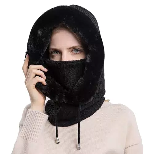 YIDOUJIN Winddichter Schal Hut für Damen – 2 in 1 Schalmütze mit Halswärmer