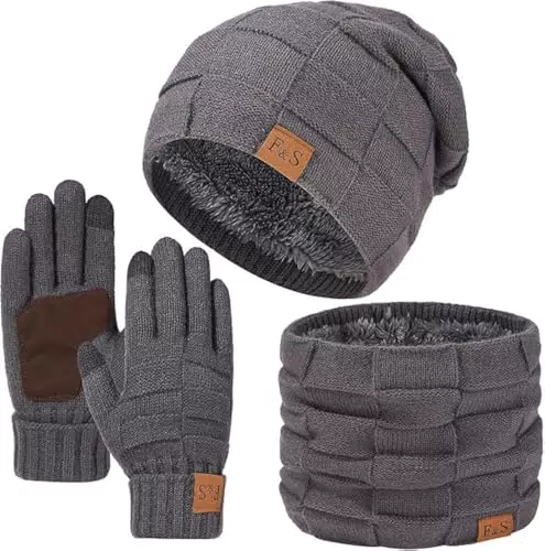 Yoolhamy Winter Mütze, Schal und Handschuhe Set für Herren und Damen