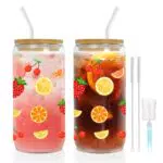 YUEYEE Trinkgläser für Iced Coffee und Smoothies mit Bambusdeckel und Strohhalm
