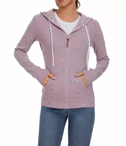 YUTILA Damen Sweatjacke Kapuzenjacke mit Blumenmuster und Taschen