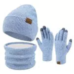 ZASFOU Damen Winter Beanie Mütze Schal Touchscreen Handschuhe Set für Frauen