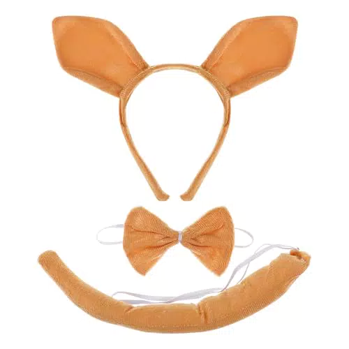 Känguru Kostümset mit Ohren, Stirnband und Fliege für Karneval und Halloween