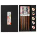 Sushi Essstäbchen Holz mit Keramikablagen – Wiederverwendbare Chopsticks Geschenkbox