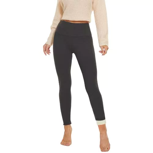 AMIYOYO Thermo Leggings Damen Gefüttert Leggings Fleece Weiß Thermohose Leggins Blickdicht Unterwäsche Strumpfhose Winter Weihnachten Schneeflocke