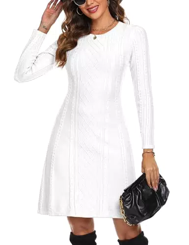 Strickkleid Damen Langarm Rundkragen Pulloverkleid - Elegantes Winterkleid