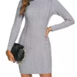 Aottori Strickkleid Damen Rollkragen Langarm Elegant Pulloverkleid Winter