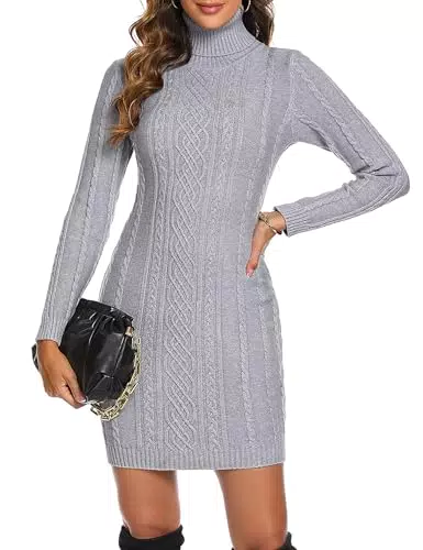 Aottori Strickkleid Damen Rollkragen Langarm Elegant Pulloverkleid Winter