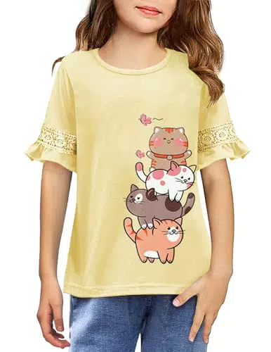 Arshiner Mädchen T-Shirt mit bestickten Ärmeln – Freizeit Kurzarmshirt für Kinder