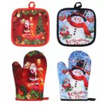 Weihnachts Backhandschuhe Set – Hitzebeständige Ofenhandschuhe für Küche und Grill